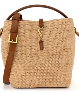 superfake Saint Laurent Raffia Vegetable Small Le 37 Bucket Bag Naturel Brick Brass Hardware