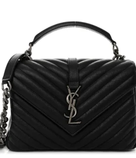 superfake Saint Laurent Sheepskin Matelasse Chevron Monogram Medium College Bag Black Aged Silver Hardware