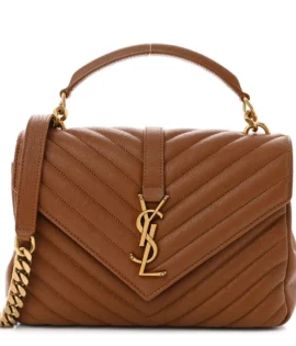 superfake Saint Laurent Sheepskin Matelasse Chevron Monogram Medium College Bag Brick Aged Gold Hardware