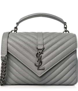 superfake Saint Laurent Sheepskin Matelasse Chevron Monogram Medium College Bag Granite Aged Silver Hardware