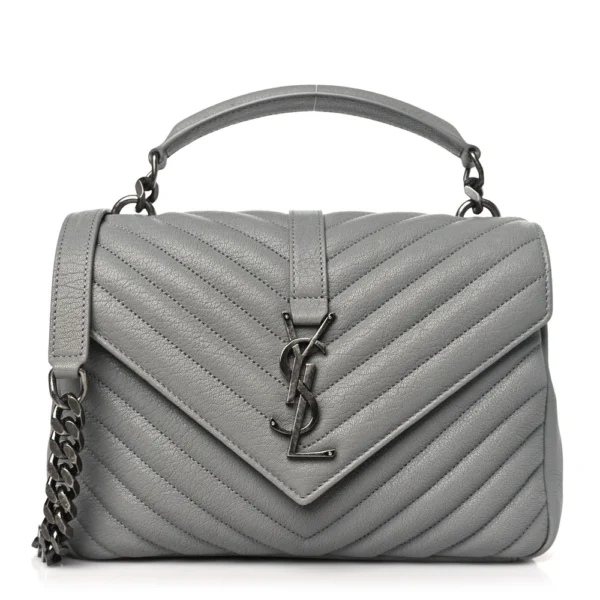 superfake Saint Laurent Sheepskin Matelasse Chevron Monogram Medium College Bag Granite Aged Silver Hardware