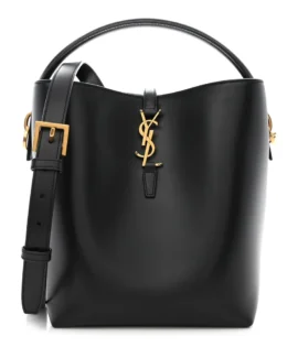 Superfake Saint Laurent Shiny Calfskin Small Le 37 Bucket Bag Black Gold Hardware