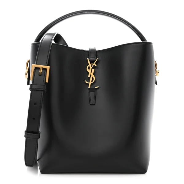 Superfake Saint Laurent Shiny Calfskin Small Le 37 Bucket Bag Black Gold Hardware