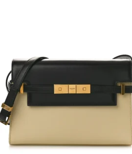 superfake Saint Laurent Smooth Calfskin Medium Manhattan Shoulder Bag Black Beige Brass Hardware