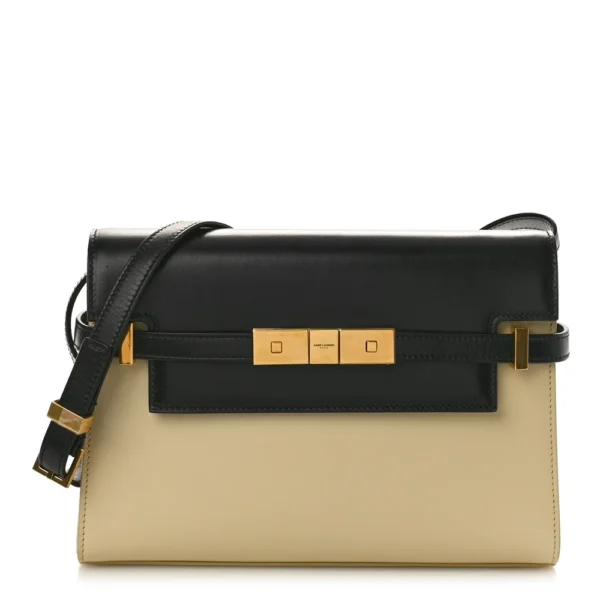 superfake Saint Laurent Smooth Calfskin Medium Manhattan Shoulder Bag Black Beige Brass Hardware