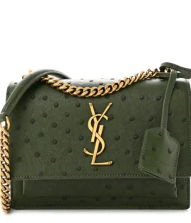 Superfake Saint Laurent Soft Ostrich Small Monogram Sunset Vert Olive Gold Hardware