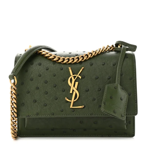 Superfake Saint Laurent Soft Ostrich Small Monogram Sunset Vert Olive Gold Hardware