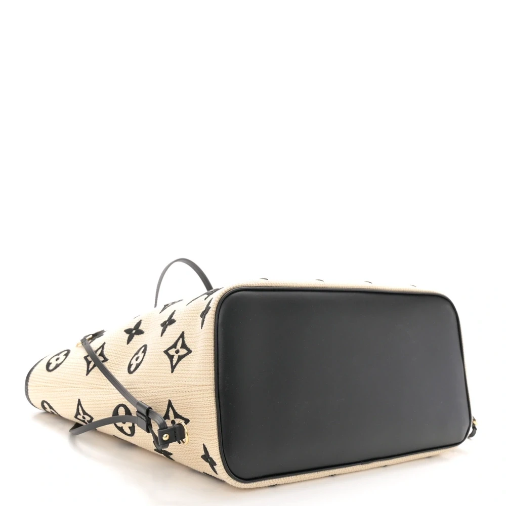 Neverfull MM 1:1 Replica Beige Black Cotton Monogram Embroidered Gold Hardware Tote Bag - Image 7