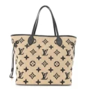 Neverfull MM 1:1 Replica Beige Black Cotton Monogram Embroidered Gold Hardware Tote Bag