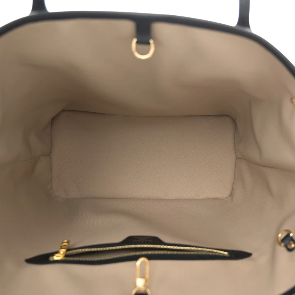 Neverfull MM 1:1 Replica Beige Black Cotton Monogram Embroidered Gold Hardware Tote Bag - Image 5