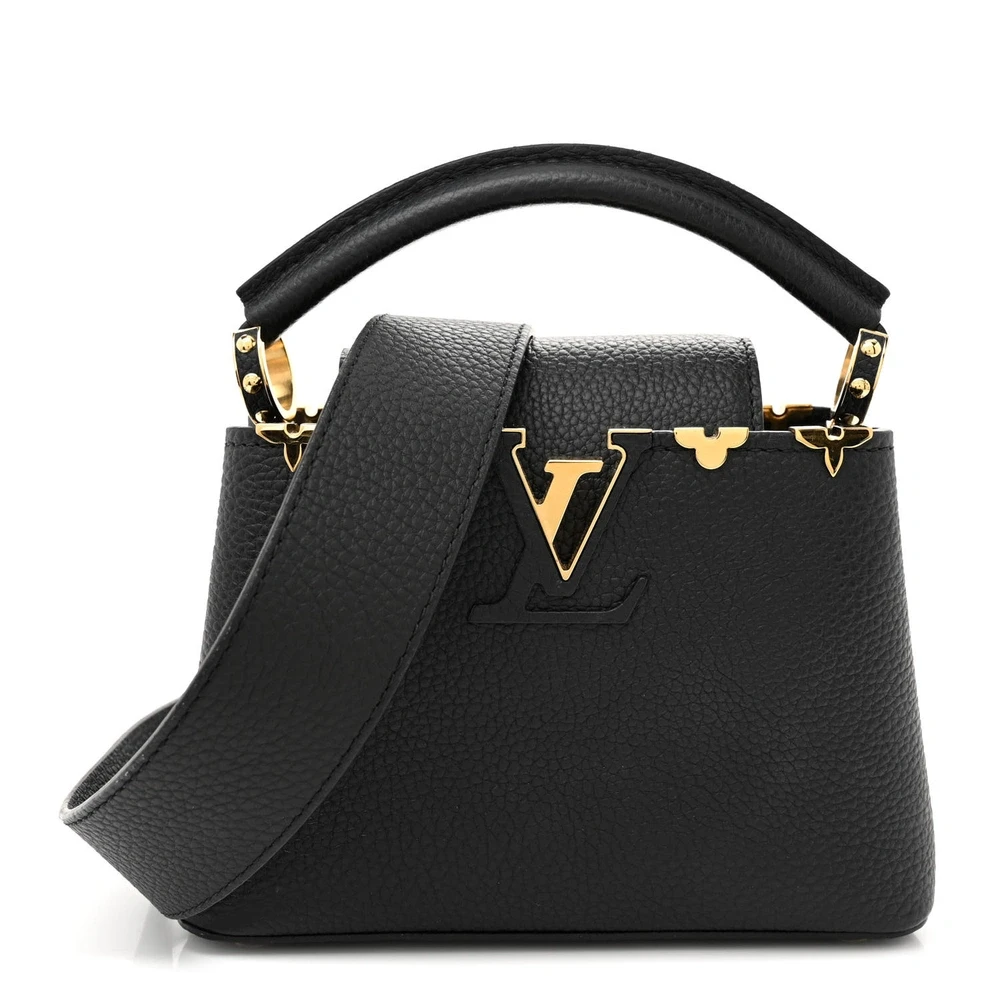 Capucines Mini Super Clone Black Taurillon Leather Embellished Flower Crown Gold Hardware Bag