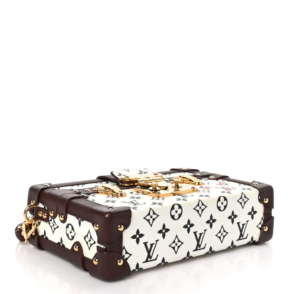Petite Malle1:1 Replica Black White Monogram Canvas Gold Hardware Trunk Handbag - Image 7