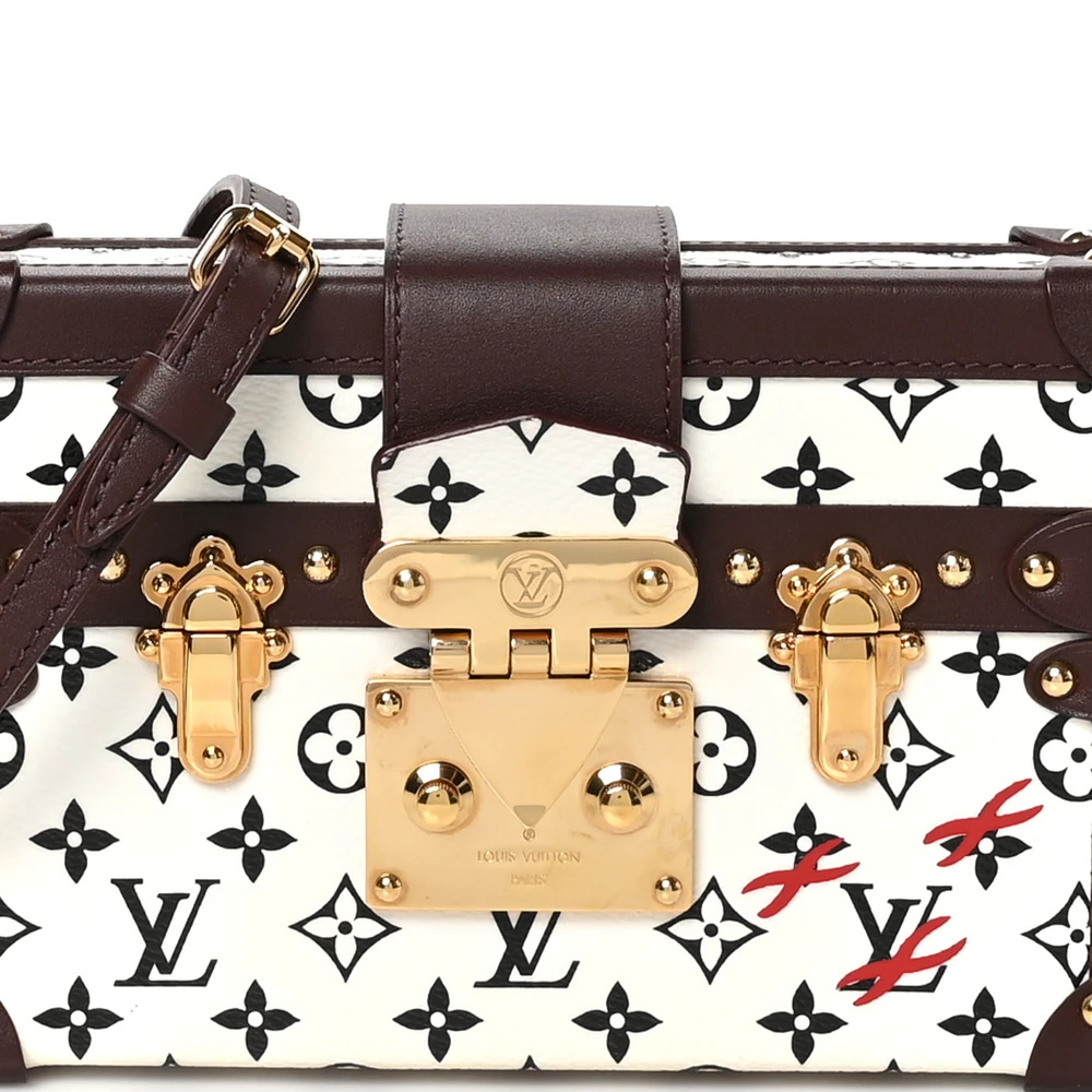 Petite Malle1:1 Replica Black White Monogram Canvas Gold Hardware Trunk Handbag - Image 6