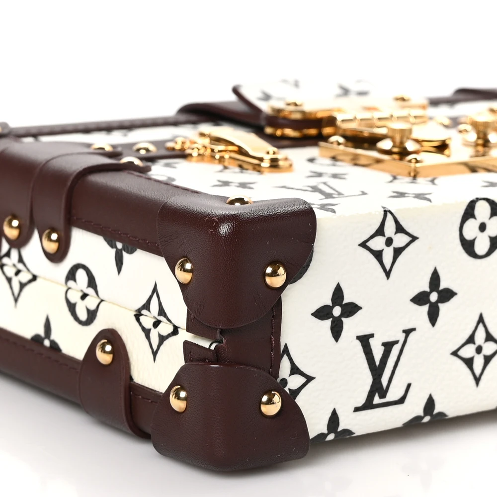 Petite Malle1:1 Replica Black White Monogram Canvas Gold Hardware Trunk Handbag - Image 3