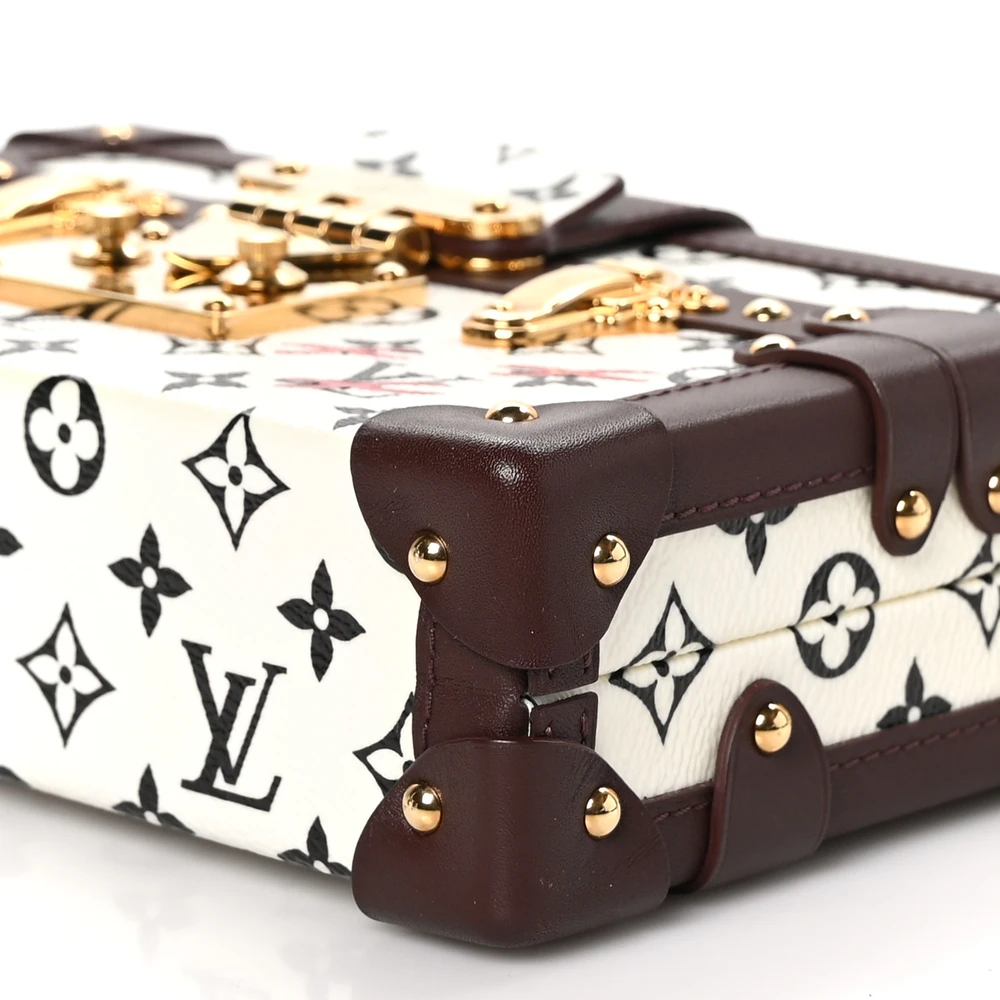 Petite Malle1:1 Replica Black White Monogram Canvas Gold Hardware Trunk Handbag - Image 2