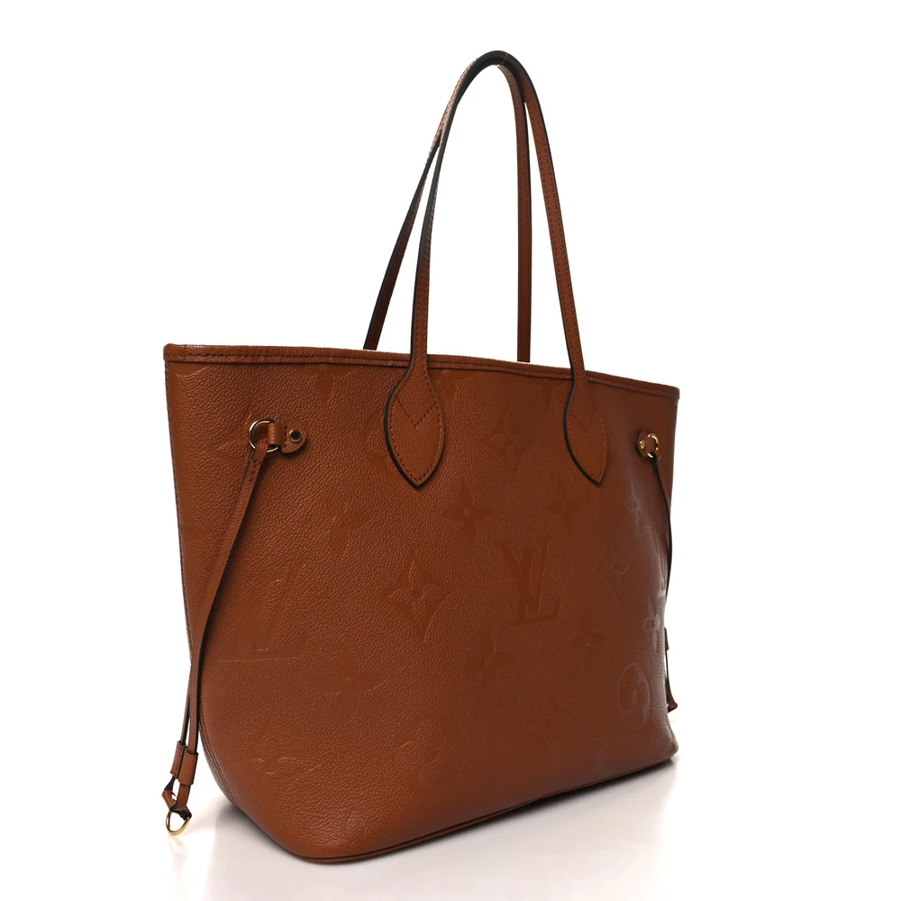Neverfull MM Super Clone Cognac Empreinte Monogram Giant Leather Gold Hardware Tote Bag - Image 7