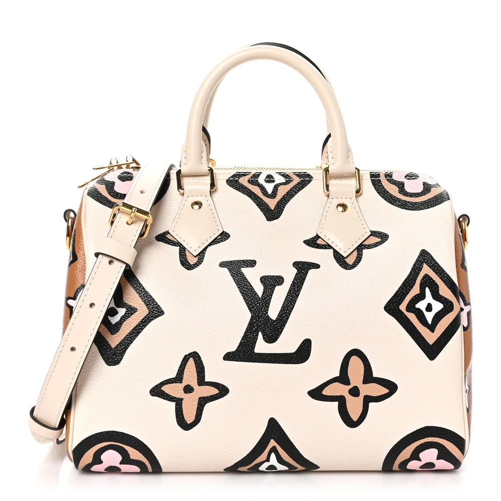 Dupe Lou!s Vuiton Monogram Giant Wild At Heart Speedy Bandouliere 25 in Creme with Gold Hardware