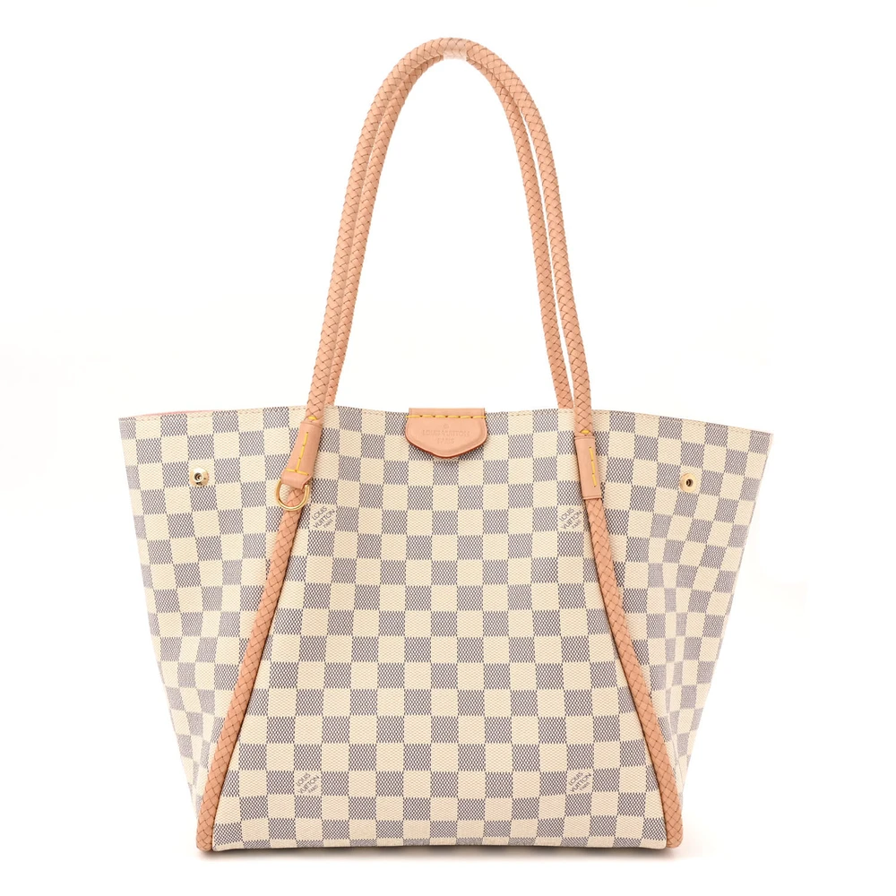 Propriano Super Clone Rose Ballerine Damier Azur Canvas Gold Hardware Tote Bag