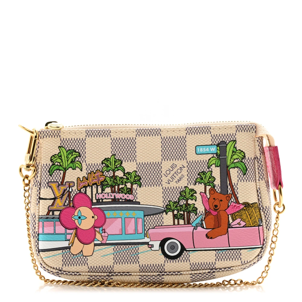 Mini Pochette Super Clone Fuchsia Damier Azur Canvas Christmas Animation Gold Hardware Bag