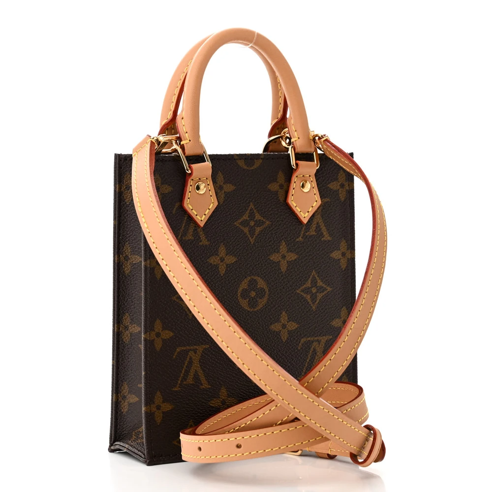 Petit Sac Plat 1:1 Replica Monogram Canvas Natural Leather Trim Gold Hardware Mini Tote Bag - Image 8