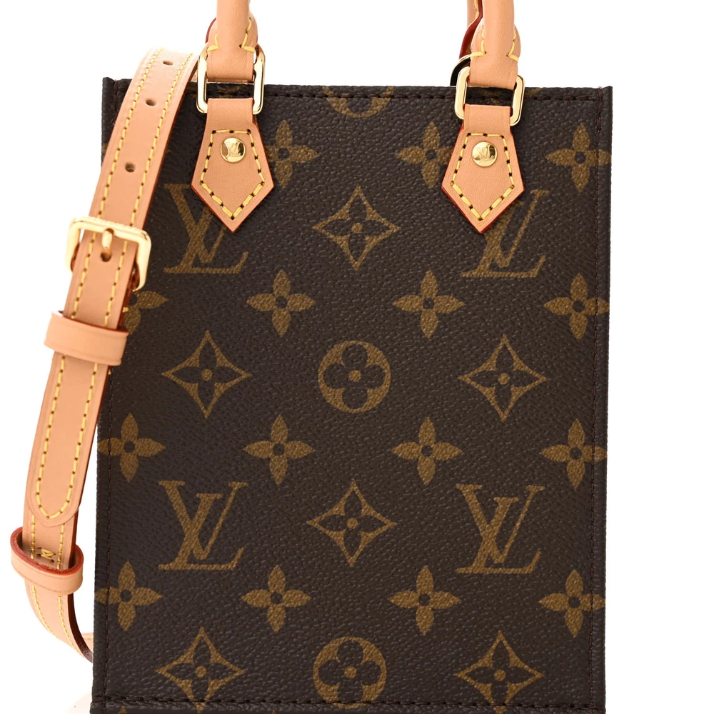 Petit Sac Plat 1:1 Replica Monogram Canvas Natural Leather Trim Gold Hardware Mini Tote Bag - Image 6