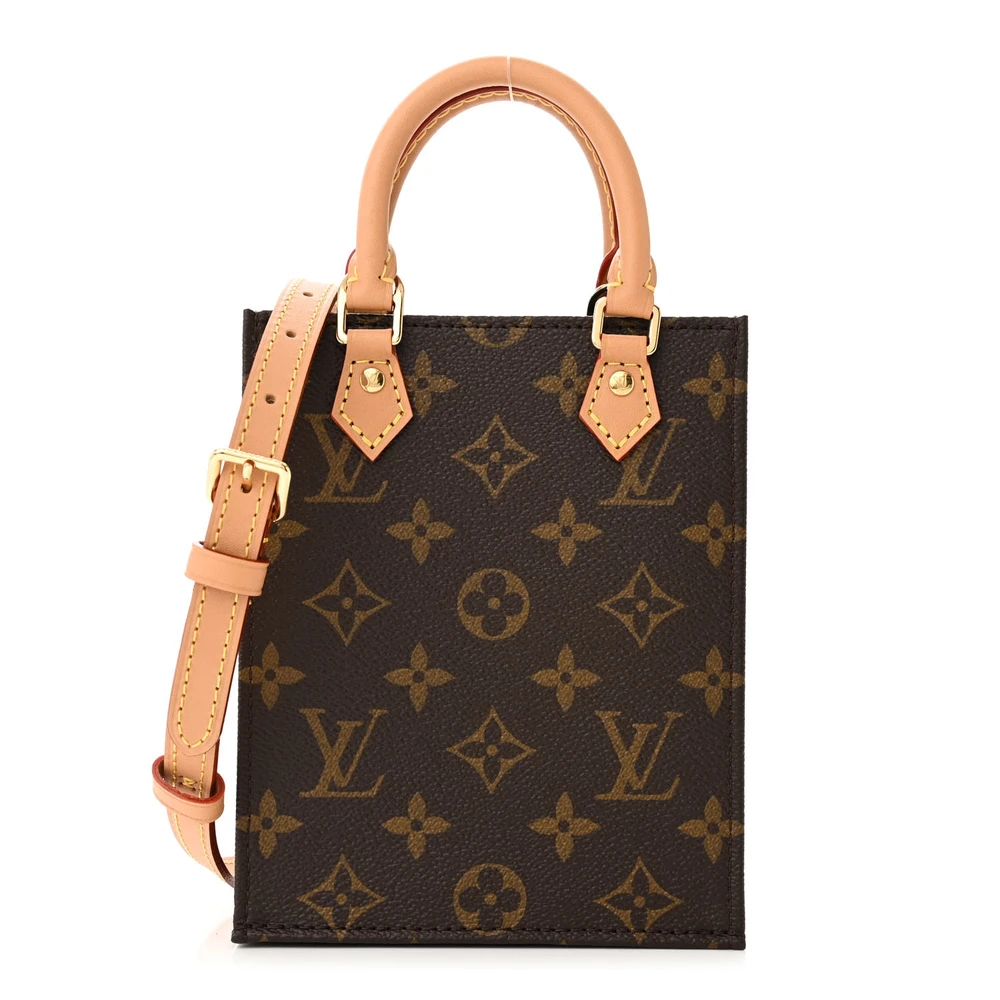Petit Sac Plat 1:1 Replica Monogram Canvas Natural Leather Trim Gold Hardware Mini Tote Bag
