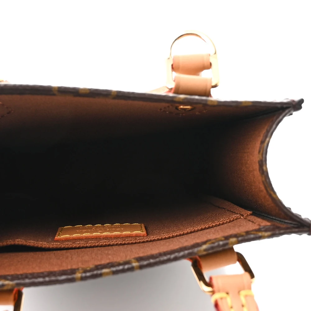 Petit Sac Plat 1:1 Replica Monogram Canvas Natural Leather Trim Gold Hardware Mini Tote Bag - Image 5