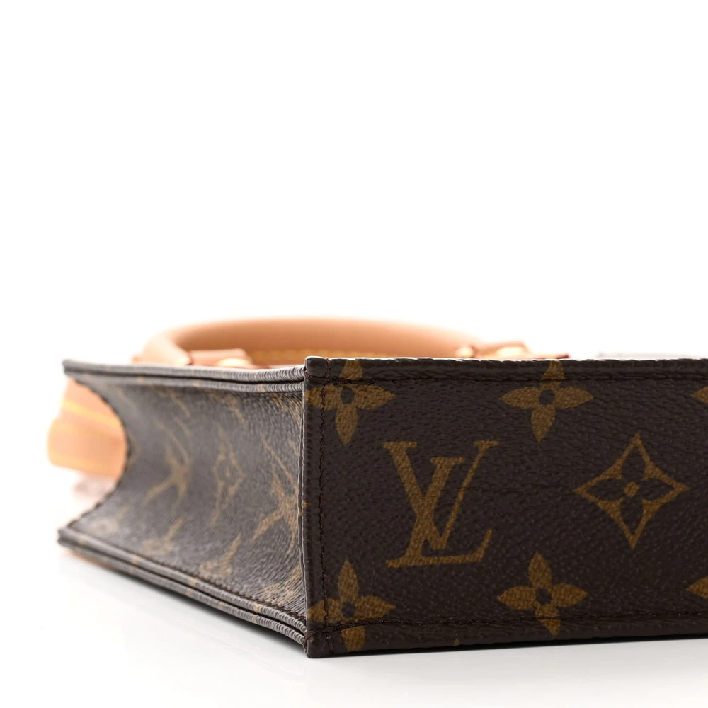 Petit Sac Plat 1:1 Replica Monogram Canvas Natural Leather Trim Gold Hardware Mini Tote Bag - Image 3