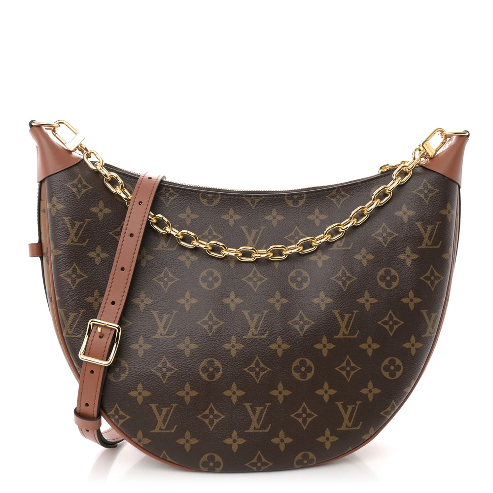 Reverse Monogram Loop Hobo 1:1 Replica Canvas Shoulder Bag with Gold Hardware