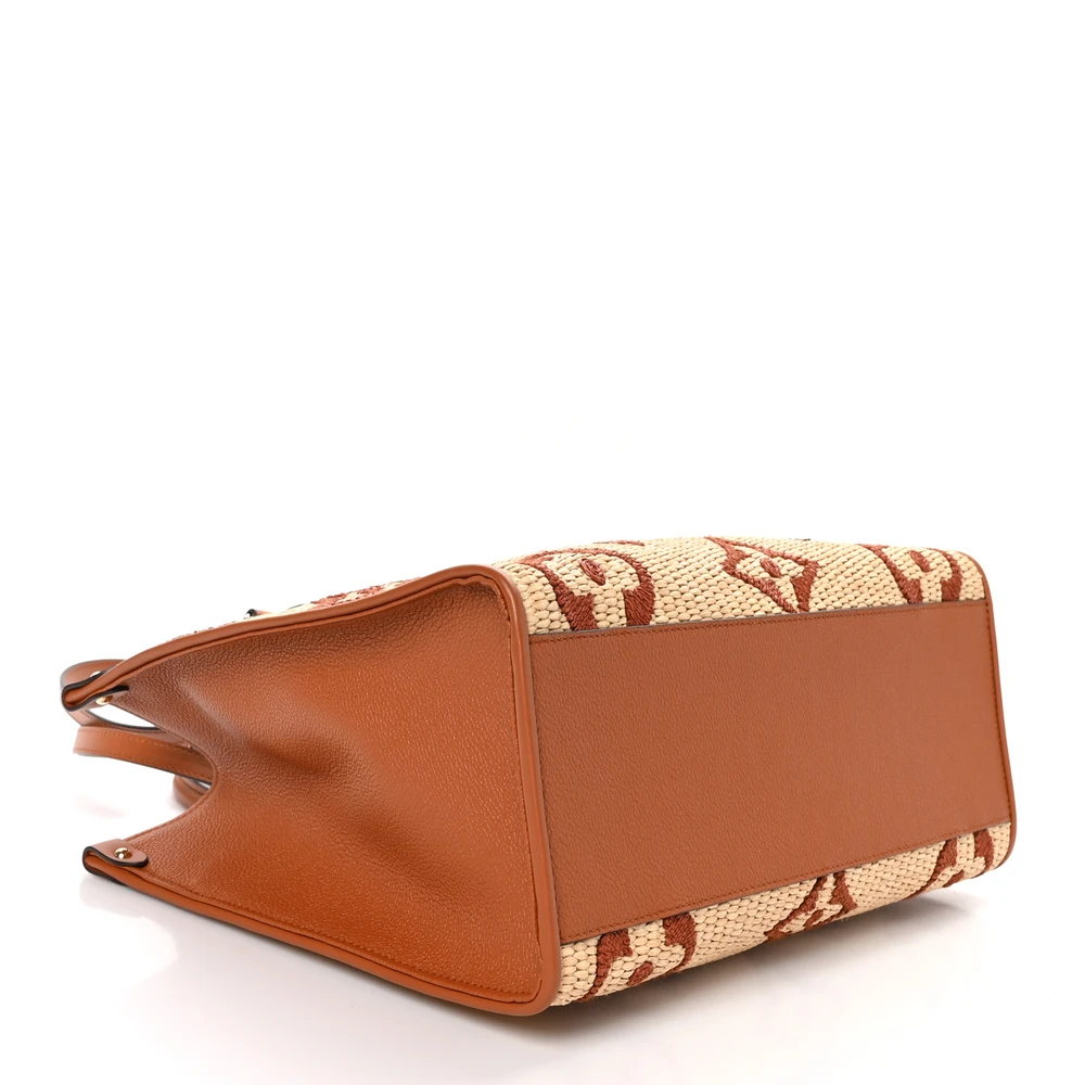 Onthego MM Super Clone Tan Monogram Raffia Canvas Large Tote Bag - Image 6