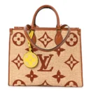 Onthego MM Super Clone Tan Monogram Raffia Canvas Large Tote Bag