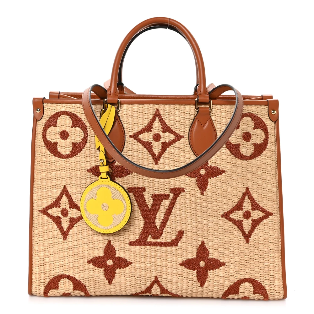 Onthego MM Super Clone Tan Monogram Raffia Canvas Large Tote Bag