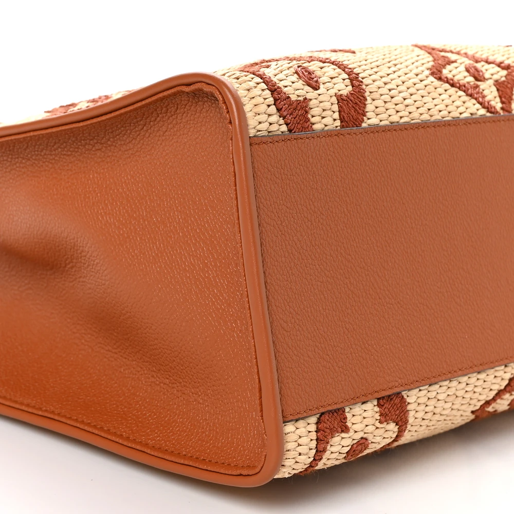 Onthego MM Super Clone Tan Monogram Raffia Canvas Large Tote Bag - Image 3