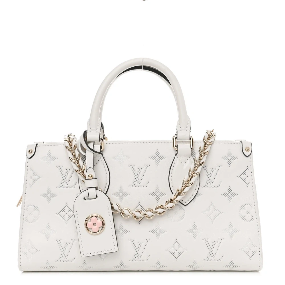 OnTheGo East West Super Clone White Embossed Monogram Calfskin Leather Gold Hardware Shoulder Handbag