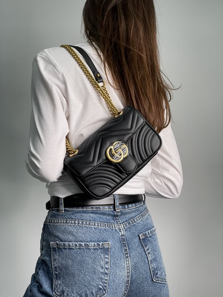 Gucc! GG Marmont Black Calfskin Leather – 1:1 Mirror Quality Handbag