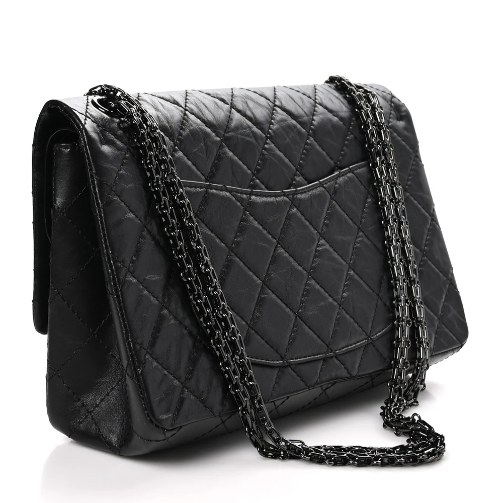 Back view of the ch@nel Large 2.55 Reissue 226 flap bag in quilted aged calfskin leather