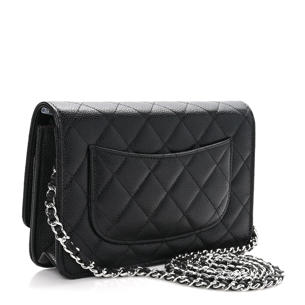 Back view of the black caviar leather Wallet On Chain