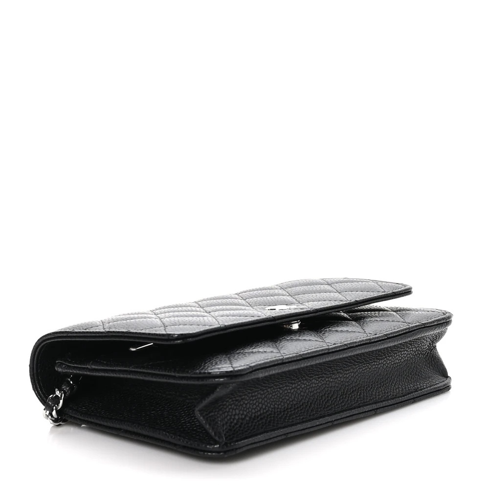 Bottom view of the black caviar leather Wallet On Chain showing the structured leather base