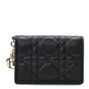 Front view of the black Cannage lambskin superclone Lady D!0r Flap Card Holder holder