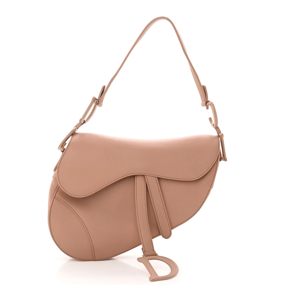 D!0r Blush ultra-matte calfskin Saddle bag with adjustable leather shoulder strap and matte hardware