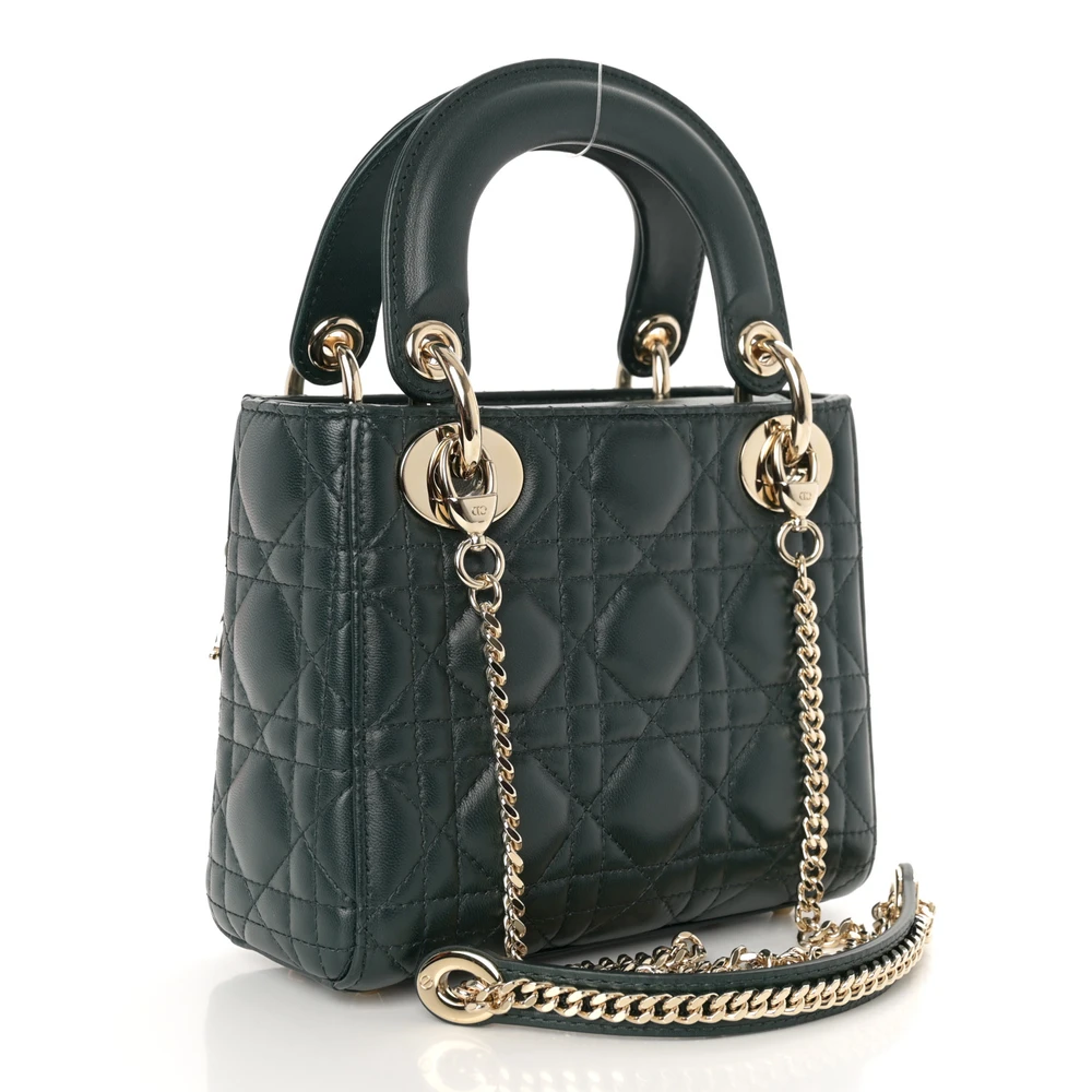 D!0r Dark Green Cannage Leather Mini Lady Bag – Mirror Quality - Image 6