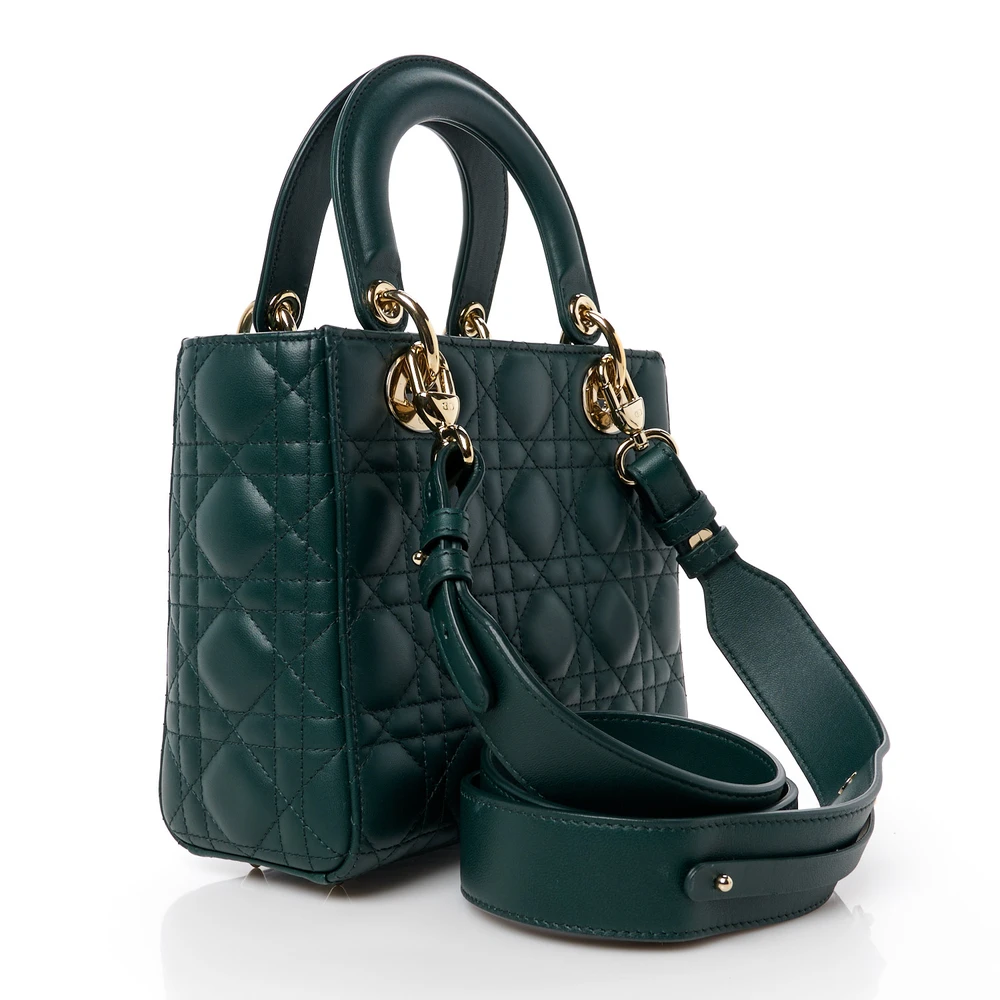1:1 replica dior mini lady hanbags in green lamb skin letaher