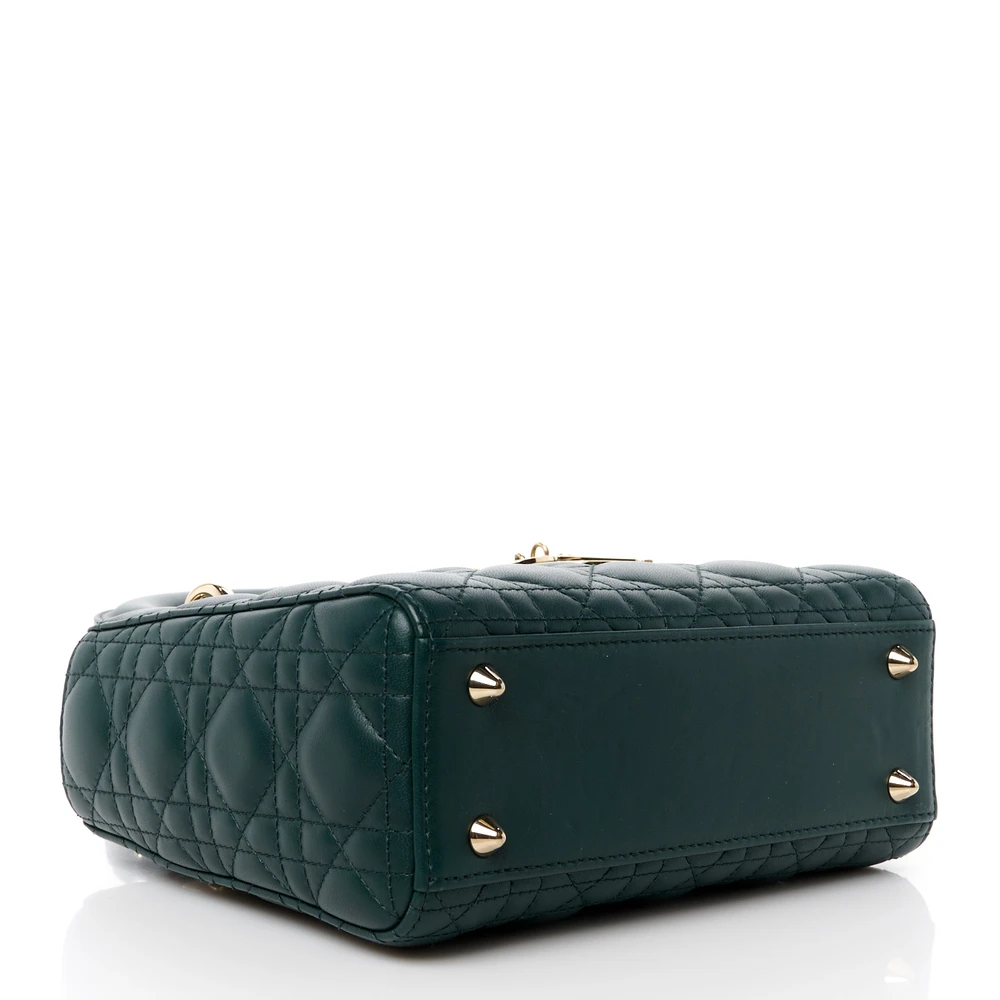 Mini Lady Bag in Deep Green Lambskin Leather – 1:1 Replica Handbag with Gold Hardware - Image 6