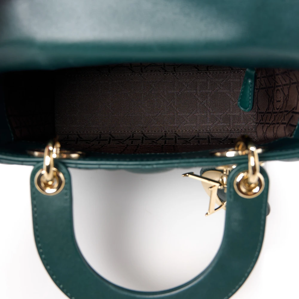 Mini Lady Bag in Deep Green Lambskin Leather – 1:1 Replica Handbag with Gold Hardware - Image 5