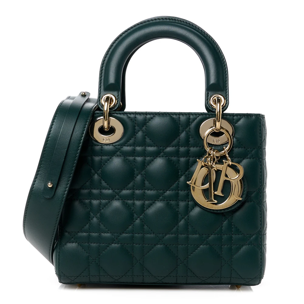 Mini Lady Bag in Deep Green Lambskin Leather – 1:1 Replica Handbag with Gold Hardware - Image 2