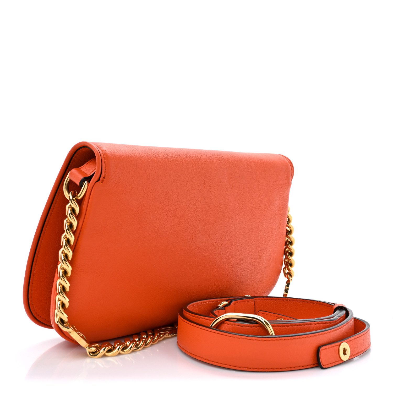 Back view of the Roxy Calfskin Blondie Chain Shoulder Flap Bag in Deep Orange