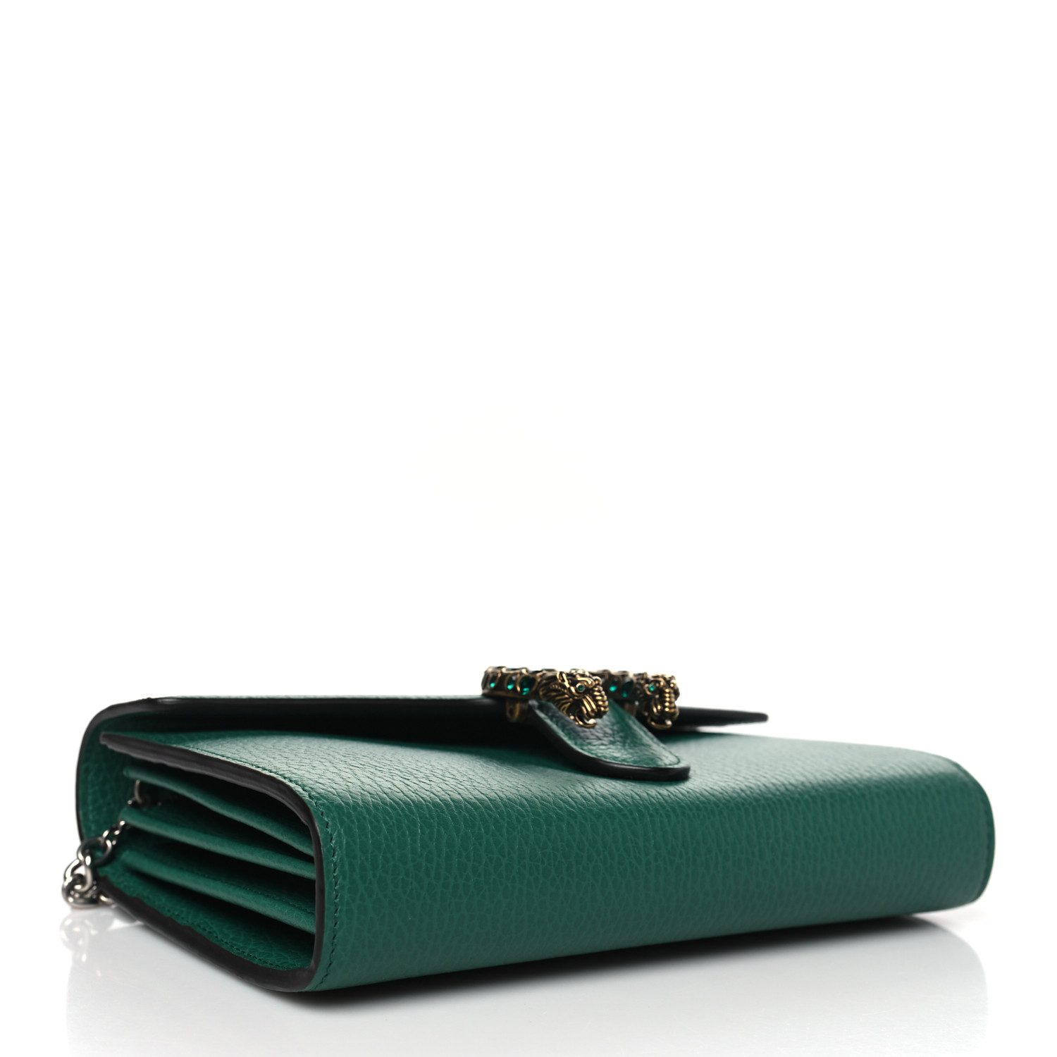 Bottom view of the emerald grained calfskin Mini Dionysus Chain Wallet