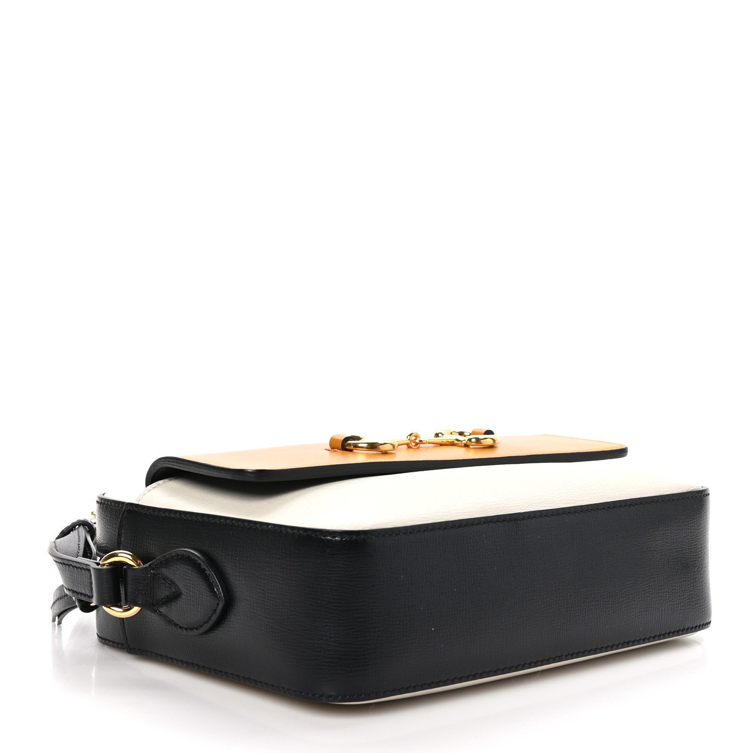 Bottom view of the Azalea calfskin Small Horsebit 1955 Shoulder Bag showing the structured leather base