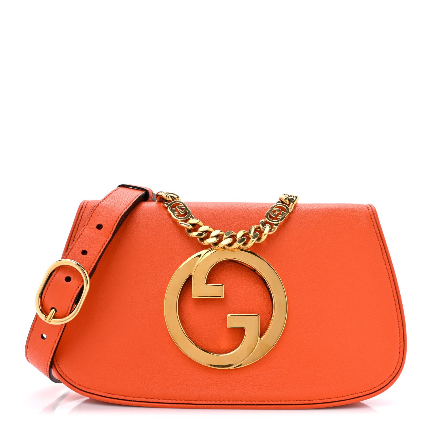 Front view of the Roxy Calfskin Blondie Chain Shoulder Flap Bag in Deep Orange