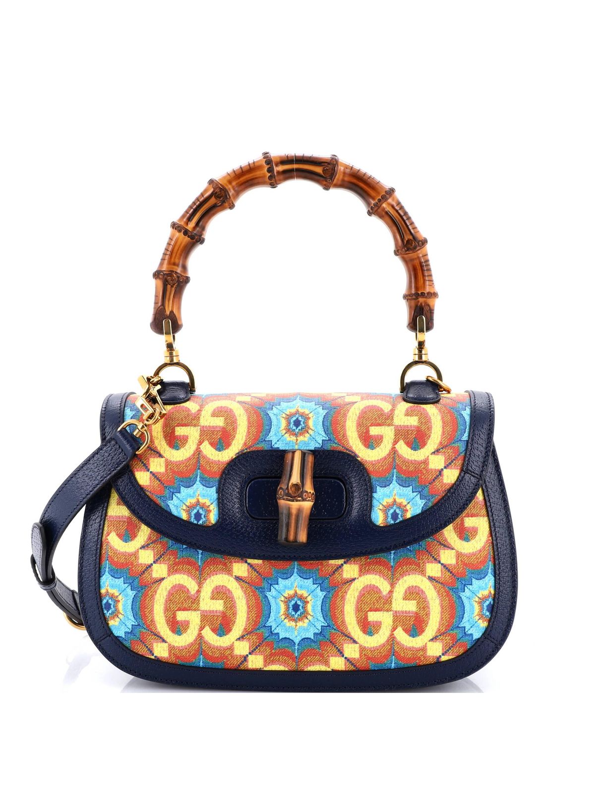 Multicolor GG calfskin Medium Bamboo 1947 bag with bamboo top handle and gold-tone hardware